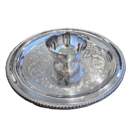 Wm Rogers Ornate Silverplate Chip Dip Serving Tray Bowl 15" Large Vintage - Picture 7 of 10
